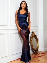 Contrast Sequin Cold-Shoulder Fishtail Dress - Shah S. Sahota